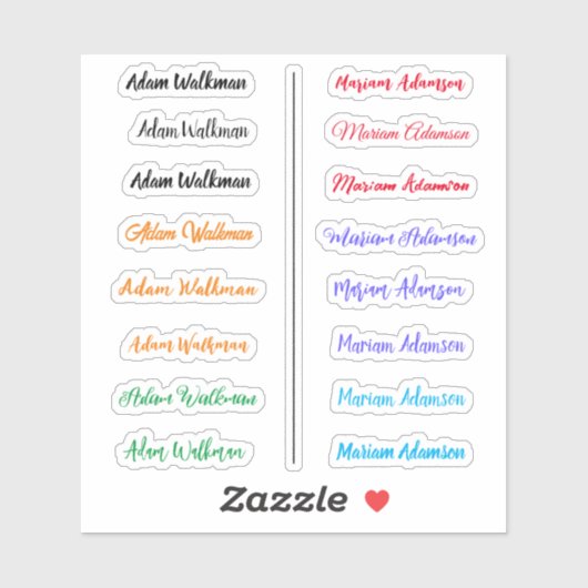 (Kleurrijke Set van 16) Elegante Script Name Stick Sticker (Vel)
