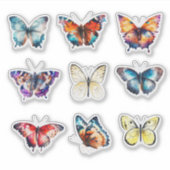 Kleurrijke Set van 9 Vlinder Stickers (Voorkant)