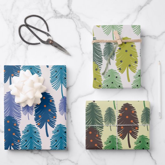 Kleurrijke set van Waterverf kerstbomen Inpakpapier Vel (Voorkant)