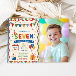 Kleurrijke SEVEN 7de verjaardagsfeest Kaart