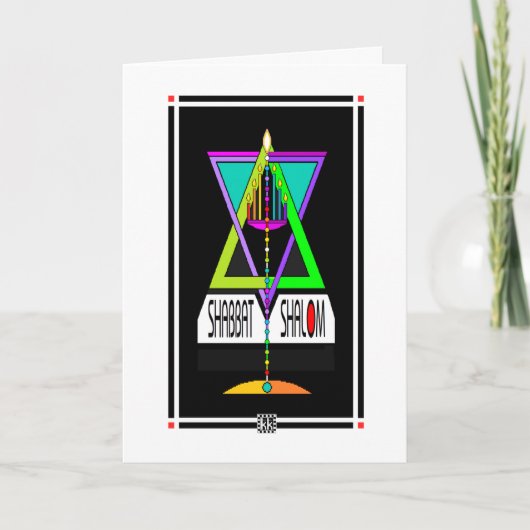 Kleurrijke Shabbat Shalom Menorah in Magen David Kaart (Voorkant)