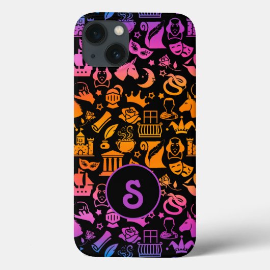 Kleurrijke Shakespeare-pictogrammen op zwart Case-Mate iPhone Case (Achterkant)