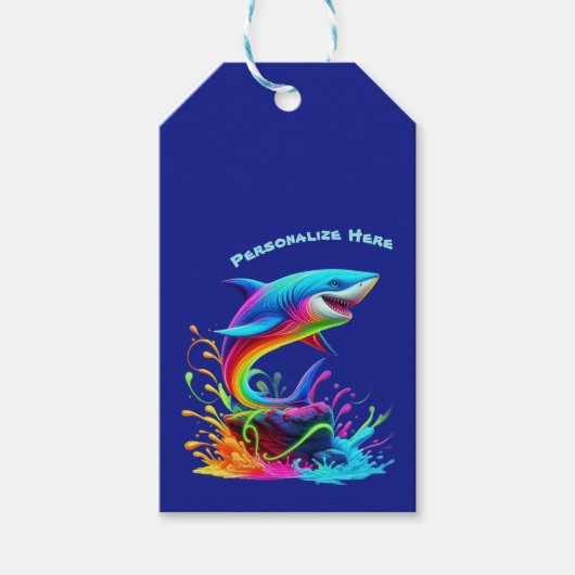 Kleurrijke Shark Splash- Cadeaulabel (Voorkant)