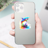 Kleurrijke Shark Splash Sticker (Telefoon)