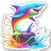 Kleurrijke Shark Splash Sticker (Voorkant)