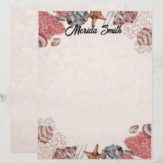 Kleurrijke Shell Border op Tan Briefhoofd (Voorkant / Achterkant)