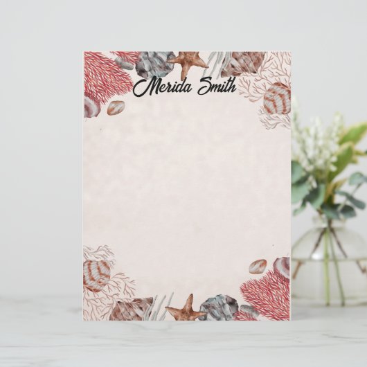 Kleurrijke Shell Border op Tan Briefhoofd (Staand voorkant)