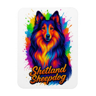 Kleurrijke Shetland Sheepdog Pop Art Illustratie Magneet