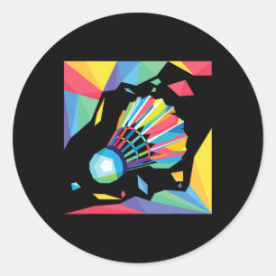Kleurrijke Shuttle - Birdie Badminton Speler Sport Ronde Sticker