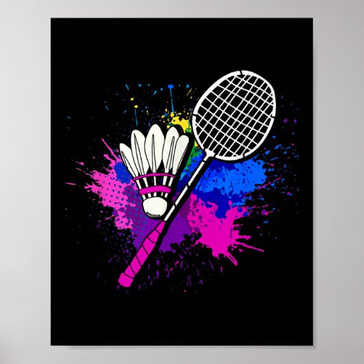 Kleurrijke Shuttle Racket _ Badminton Speler Poster (Voorkant)