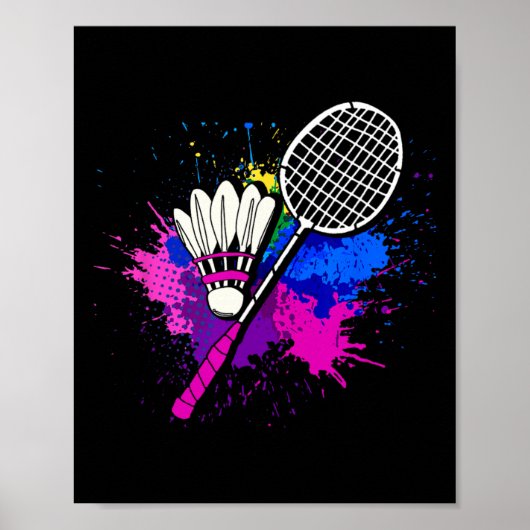 Kleurrijke Shuttle Racket Badminton Speler Poster (Voorkant)