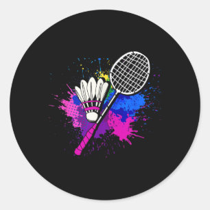 Kleurrijke Shuttle Racket _ Badminton Speler Ronde Sticker