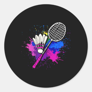 Kleurrijke Shuttle Racket Badminton Speler Ronde Sticker