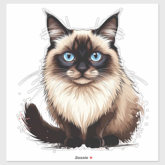 Kleurrijke Siamese Kat Illustratie Sticker (Vel)