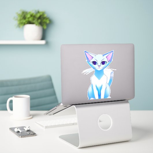 Kleurrijke Siamese kat Sticker (Laptop op bureau)