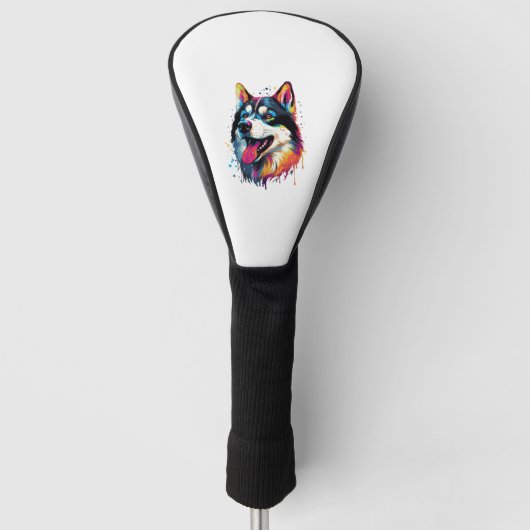 kleurrijke Siberische Husky hond in PopArt stijl Golfheadcover (Voorkant)