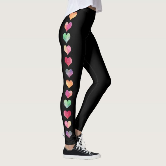 Kleurrijke Side Stripe Waterverf Hearts Dames Yoga Leggings (Rechts)