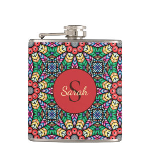 Kleurrijke Sierlijke Kaleidoscoop Elegant Monogram Heupfles