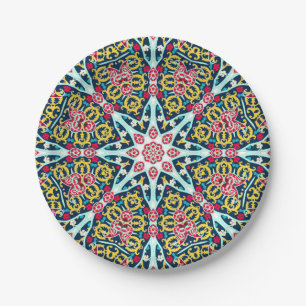 Kleurrijke Sierlijke Rozet Mandala Kunst Papieren Bordje
