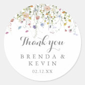 Kleurrijke sierlijke wild dank u bruiloft gunst ronde sticker (Voorkant)