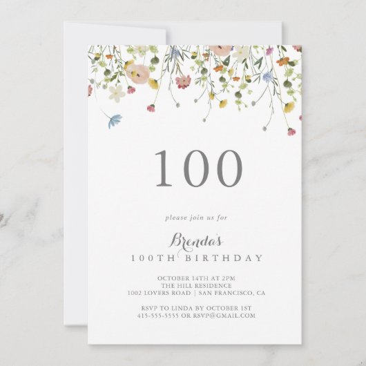 Kleurrijke sierlijke wilde bloemen 100ste verjaard kaart (Voorkant)