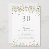 Kleurrijke sierlijke wilde bloemen 30e verjaardags kaart (Voorkant)