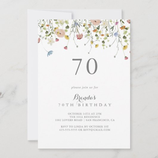 Kleurrijke sierlijke wilde bloemen 70e verjaardag kaart (Voorkant)