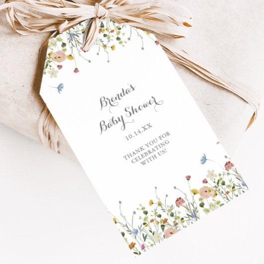 Kleurrijke sierlijke wilde bloemen Baby shower Cadeaulabel