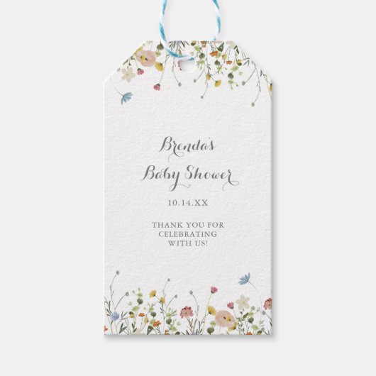 Kleurrijke sierlijke wilde bloemen Baby shower Cadeaulabel (Voorkant)