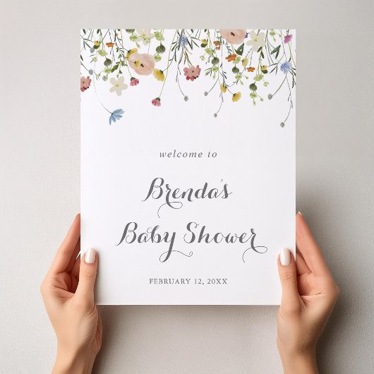 Kleurrijke sierlijke wilde bloemen Baby shower wel Poster
