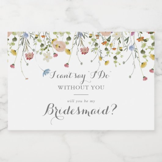 Kleurrijke sierlijke wilde bloemen bruidsmeisje vo sparkling wijnetiket (Enkel label)