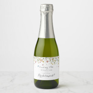 Kleurrijke sierlijke wilde bloemen bruidsmeisje vo sparkling wijnetiket