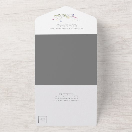 Kleurrijke sierlijke wilde bloemen bruiloft all in one uitnodiging (Buitenkant)