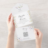 Kleurrijke sierlijke wilde bloemen bruiloft all in one uitnodiging (Afscheurbaar)