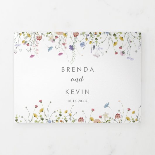 Kleurrijke sierlijke wilde bloemen bruiloft drievo drieluik uitnodiging (Cover)