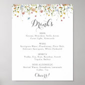Kleurrijke sierlijke wilde bloemen bruiloft Drinke Poster (Voorkant)