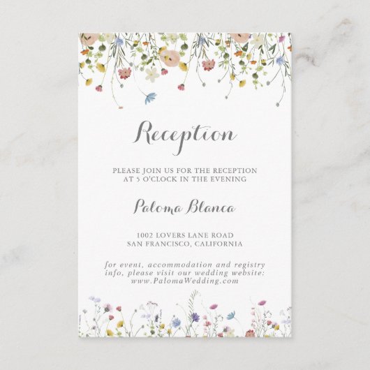 Kleurrijke sierlijke wilde bloemen bruiloft recept informatiekaartje (Voorkant)