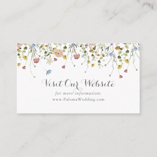 Kleurrijke sierlijke wilde bloemen bruiloft websit informatiekaartje (Voorkant)