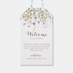 Kleurrijke sierlijke wilde bloemen bruiloft welkom cadeaulabel