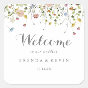 Kleurrijke sierlijke wilde bloemen bruiloft welkom vierkante sticker