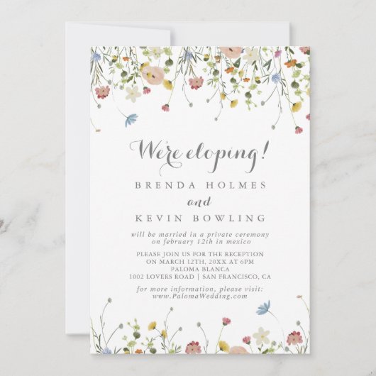 Kleurrijke sierlijke wilde bloemen Elopement recep Kaart (Voorkant)