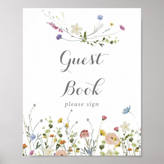 Kleurrijke sierlijke wilde bloemen gastenboek teke poster (Voorkant)
