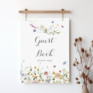 Kleurrijke sierlijke wilde bloemen gastenboek teke poster