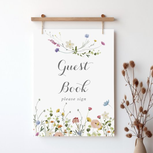 Kleurrijke sierlijke wilde bloemen gastenboek teke poster