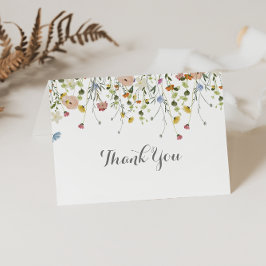 Kleurrijke sierlijke wilde bloemen gevouwen bruilo bedankkaart
