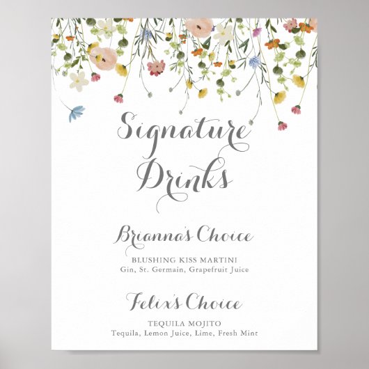 Kleurrijke sierlijke wilde bloemen handtekening Dr Poster (Voorkant)