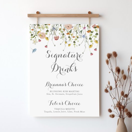 Kleurrijke sierlijke wilde bloemen handtekening Dr Poster