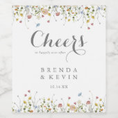 Kleurrijke sierlijke wilde bloemen juichen bruilof wijn etiket (Enkel label)