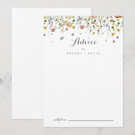 Kleurrijke sierlijke wilde bloemen kalligrafie bru advieskaart (Voorkant / Achterkant)