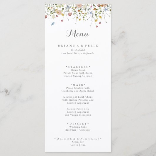 Kleurrijke sierlijke wilde bloemen kalligrafie din menu (Voorkant)